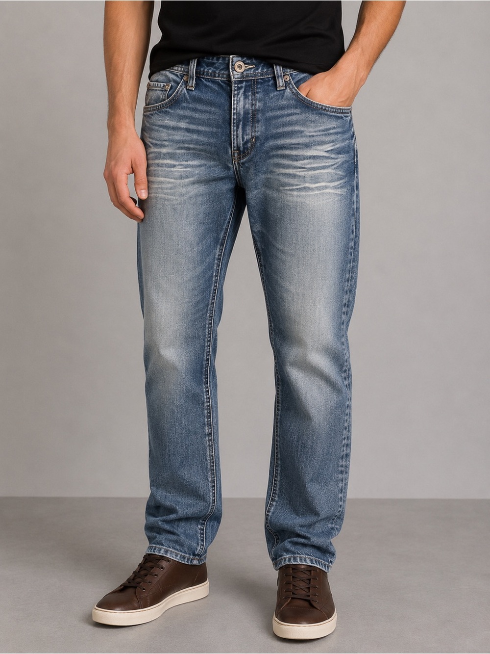 Buffalo David Bitton Men’s Distressed Straight Leg Jeans
